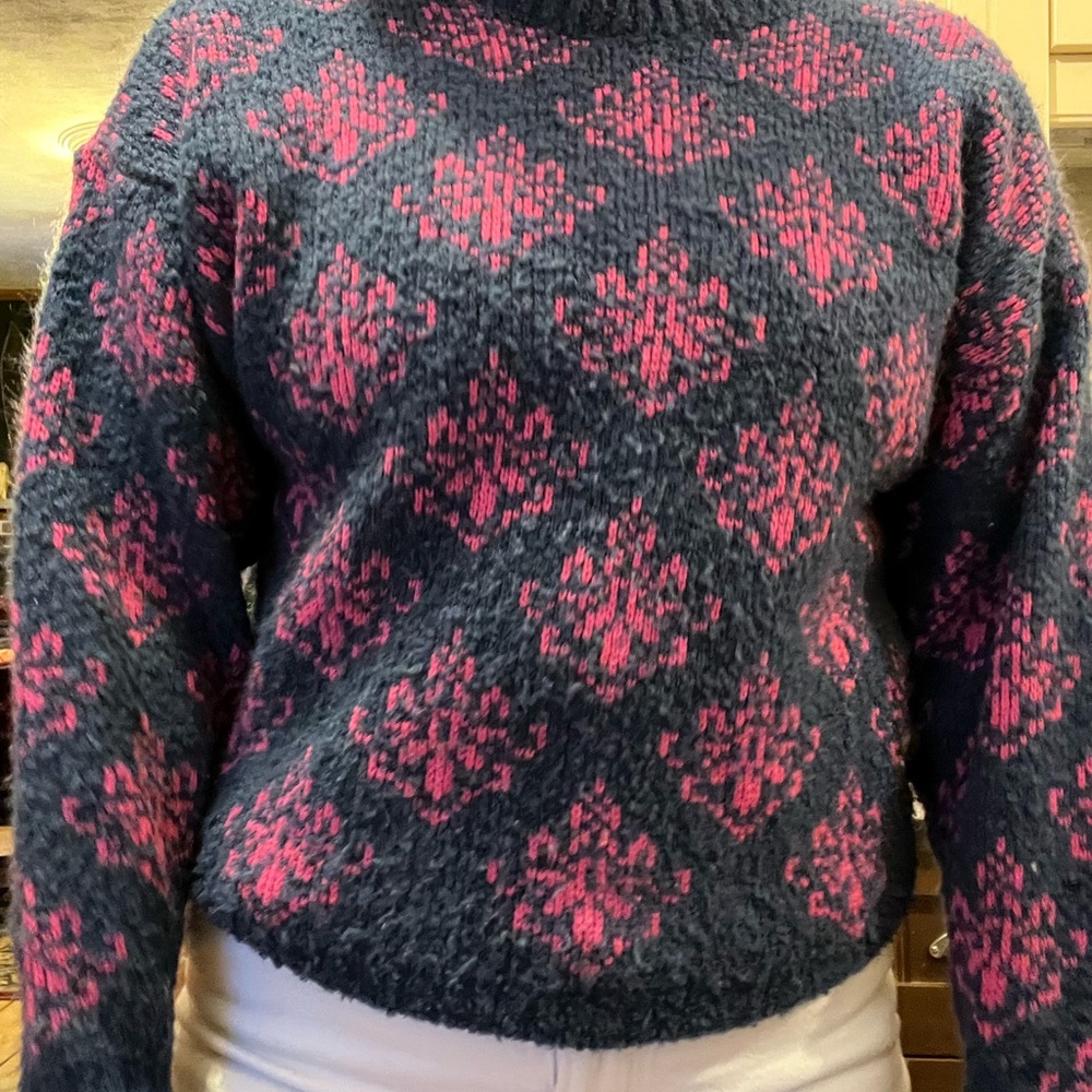 Cozy Pink and Blue Patterned Sweater
